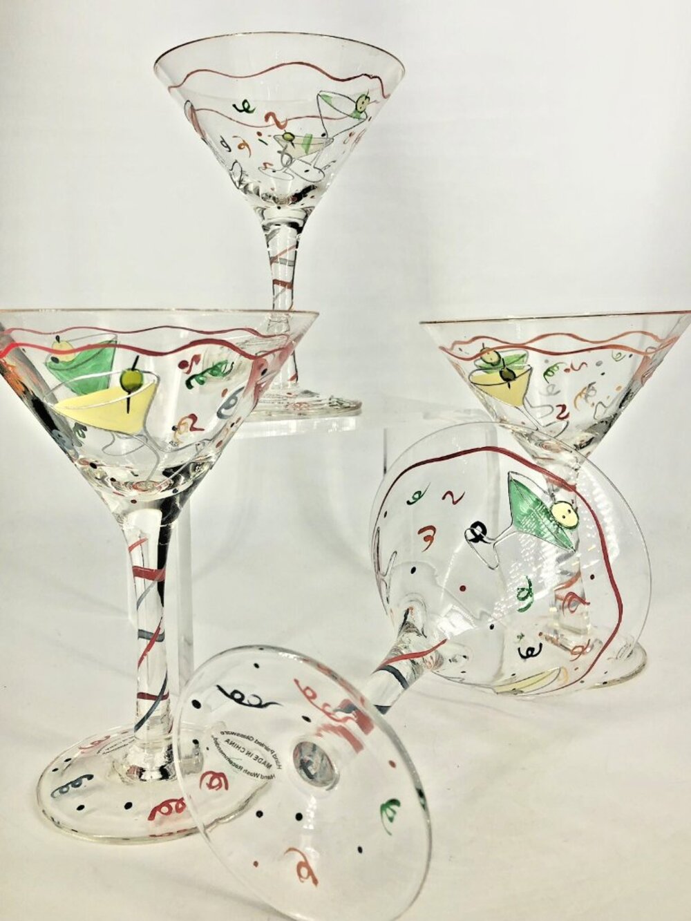 Martini Glasses ~ Hand Painted Cocktail Glasses ~Fun Pattern! ~ Set Of Four